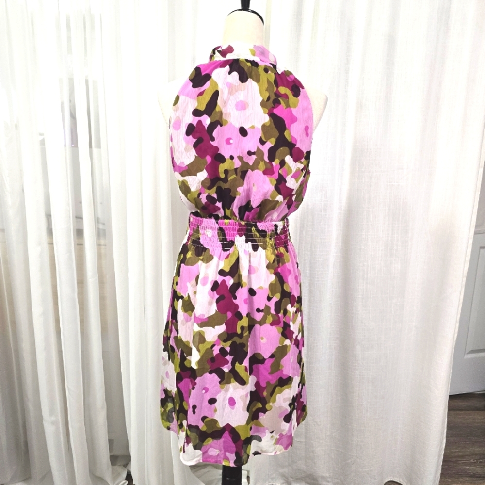 2/$30 Merona Pink &‎ Green Floral Halter Dress Size M Tropical Abstract - Picture 6 of 13